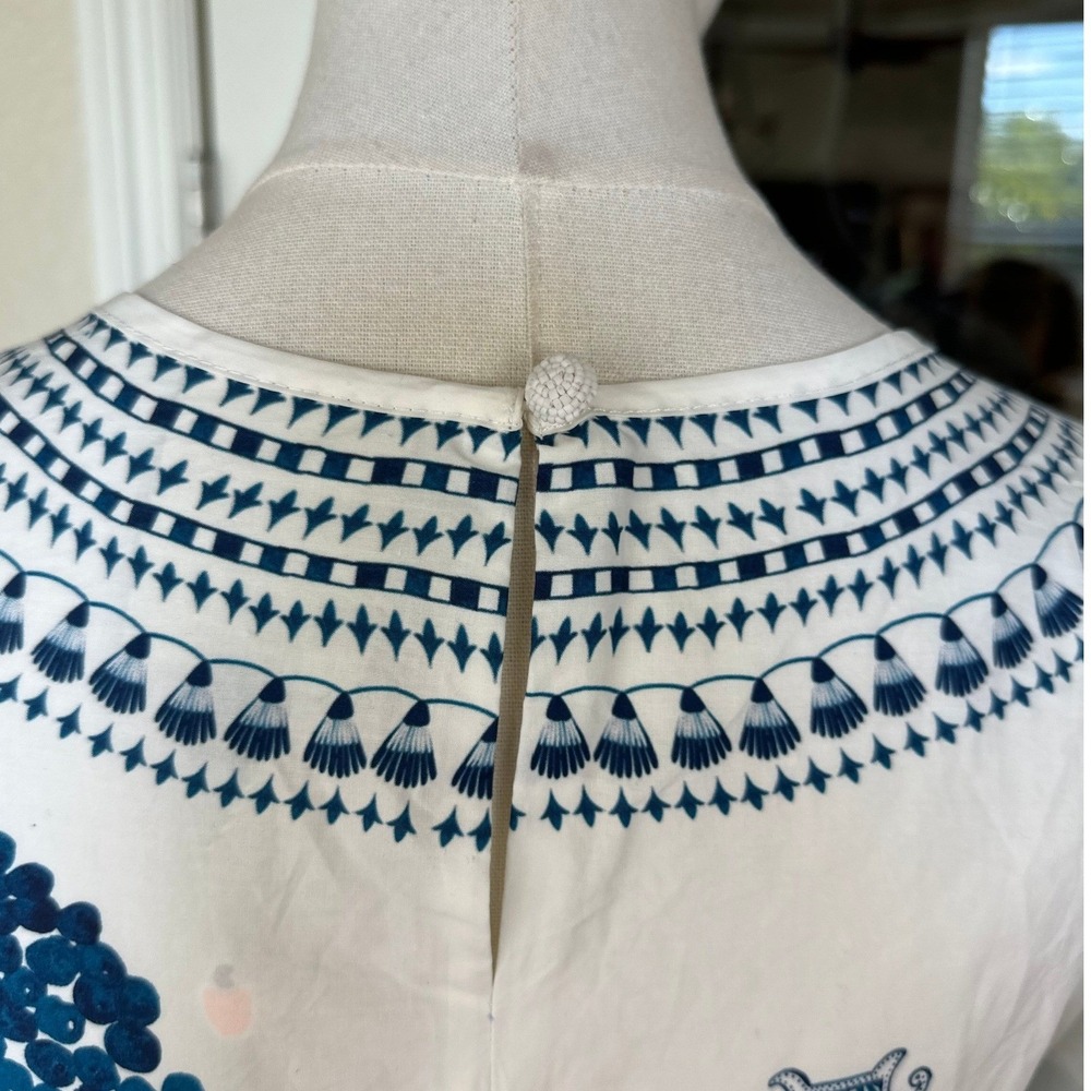 Farm Rio NWT Ancient Garden toile Pagoda Tiered Midi Dress SZSM White Blue Puff - Picture 7 of 14